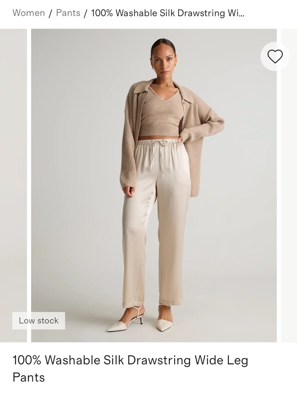100% Washable Silk Drawstring Wide Leg Pants - Morel Grey Size Small New